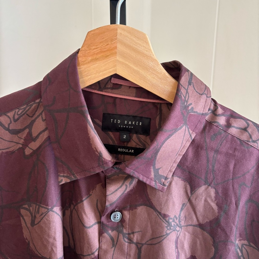 Ted Baker London Purple Mauve Long Sleeve Floral Button Up Shirt Men’s 2 - Small